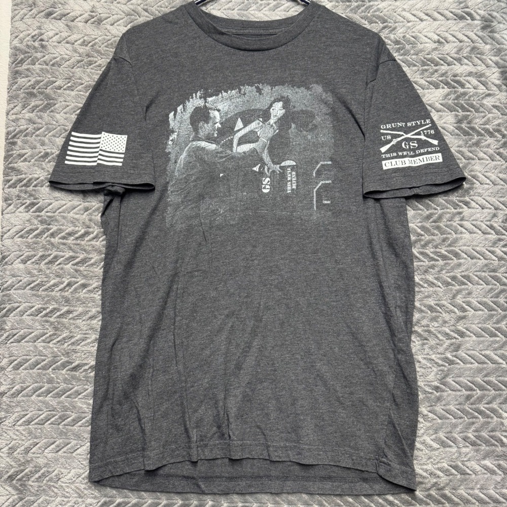 Grunt Style T-Shirt Large Charcoal‎ Grey Excellent Patriotic Graphic Tee (1642)